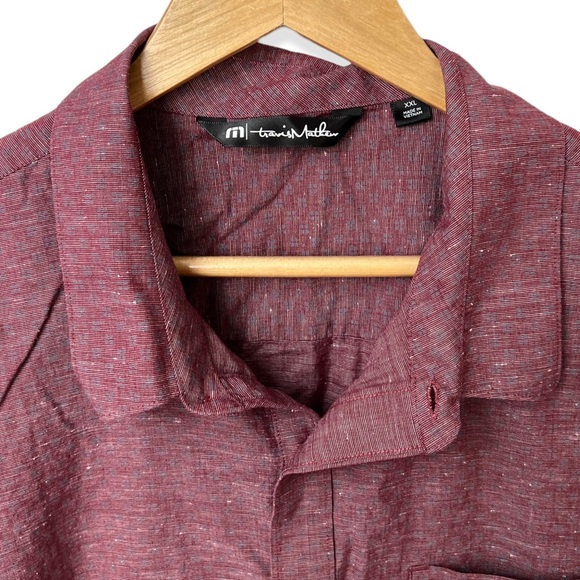 Travis Mathew 2XL Shirt Oswego Geo Print Short Sleeve Heather Tawny Port Red - Picture 4 of 8